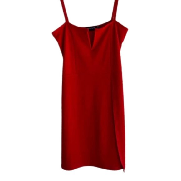 PrettyLittleThing Dresses & Skirts - PRETTY LITTLE THING Spaghetti Strap Mini Red Dress with V-Neck Detail Women’s 8